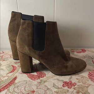 Saint Laurent West Chester Biker Brown Suede Rounded Toe Heeled Boots
